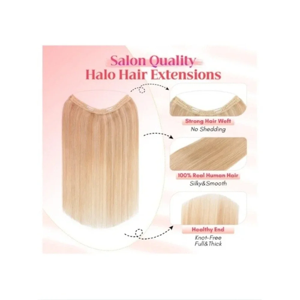 Rich Choices 18in Halo Hair Extensions Remy Human Hair Ash Blonde 18P613